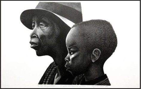 "These Two Generations" Lithograph by Elizabeth Catlett, 1987