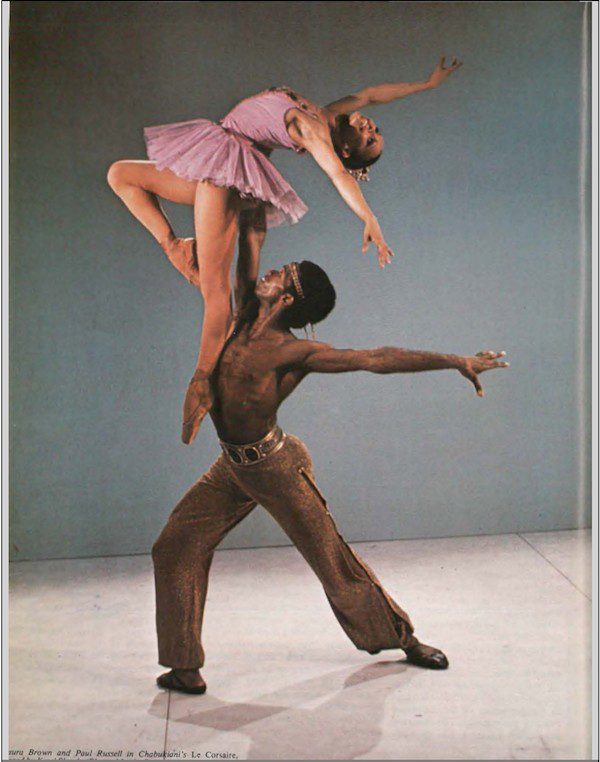 Laura Brown and Paul Russell in Chabukiami's Le Corsaire, Staged by Karel Shook (Photo by Martha Swope)