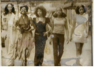 Sister Sledge & Barbara (second from left) walking down 57th St