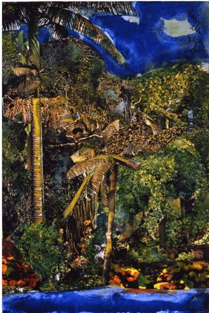 Romare Bearden, Near Three Rivers—Martinique, 1984, collage on fiber board, 11 3⁄4 x 8 in. Artists Rights Society (ARS). Courtesy DC Moore Gallery, New York