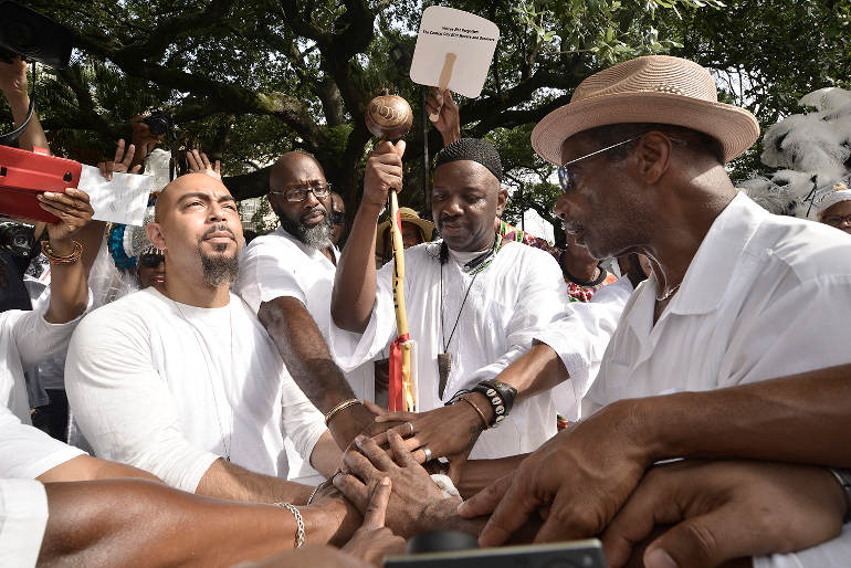 Releasing the dove is a ritual that takes place in New Orleans at a MAAFA Ceremony – organized by the Ashé Cultural Arts Center