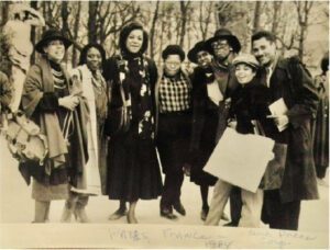 This group shot taken in Paris by photographer Richard Allen. (l-r) Coreen Simpson, Rene Minus White, Audrey Smaltz, A Fashion Photographer, IoniaDunn Lee, Sandra Martin, Lanette Little, and Al Grundy. --The finest African-American Fashion Designers