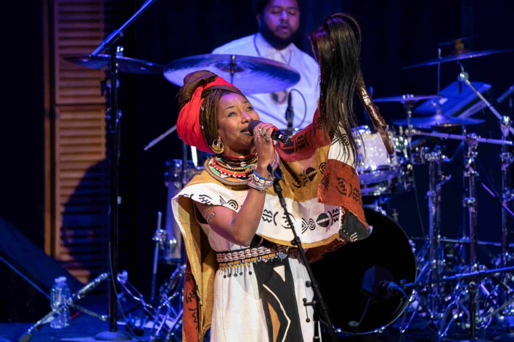 Fatoumata Diawara performs a concert in Zankel Hall, part of the Afrofuturism Festival. Opening act is Chimurenga Renaissance with Tendai “Baba” Maraire Hussein Kalonji -rapper Photo Credit: Stephanie Berger