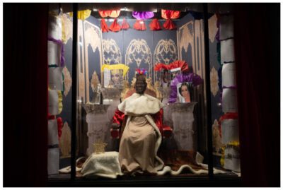 From Friends, Kudos to Fashion Legend André Leon Talley. André Leon Talley window display created by HSFI students under the direction of Visual Display Teacher, Laurel Newport. Photographer, Ben Russell, HSFI Photography, Arts & Illustration Teacher