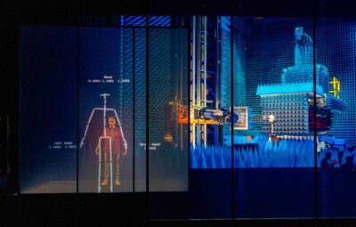 Julia Bullock Uploads History's Persistent Voice. The Park Avenue Armory presents “Upload” by Michel van der Aa with the Ensemble Musikfabrik conducted by Otto Tausk, in the Wade Thompson Drill Hall on March 21, 2022, during a dress rehearsal. Performers: Julia Bullock and Roderick Williams