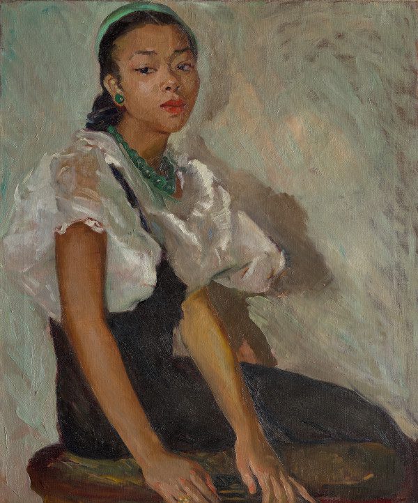Laura Wheeler Waring, "Girl in a Green Cap", 1943, Oil on canvas, 30 * 25 in. (76.2 * 63.5 cm), 43.6.P Howard University -- Harlem Renaissance