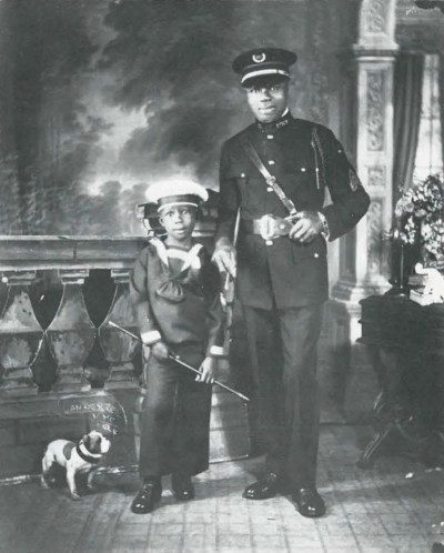 James van der Zee Portrait of Army Solder with Child Sailor and Dog