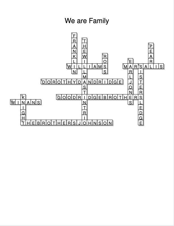 We Are Family Crossword Puzzle answers