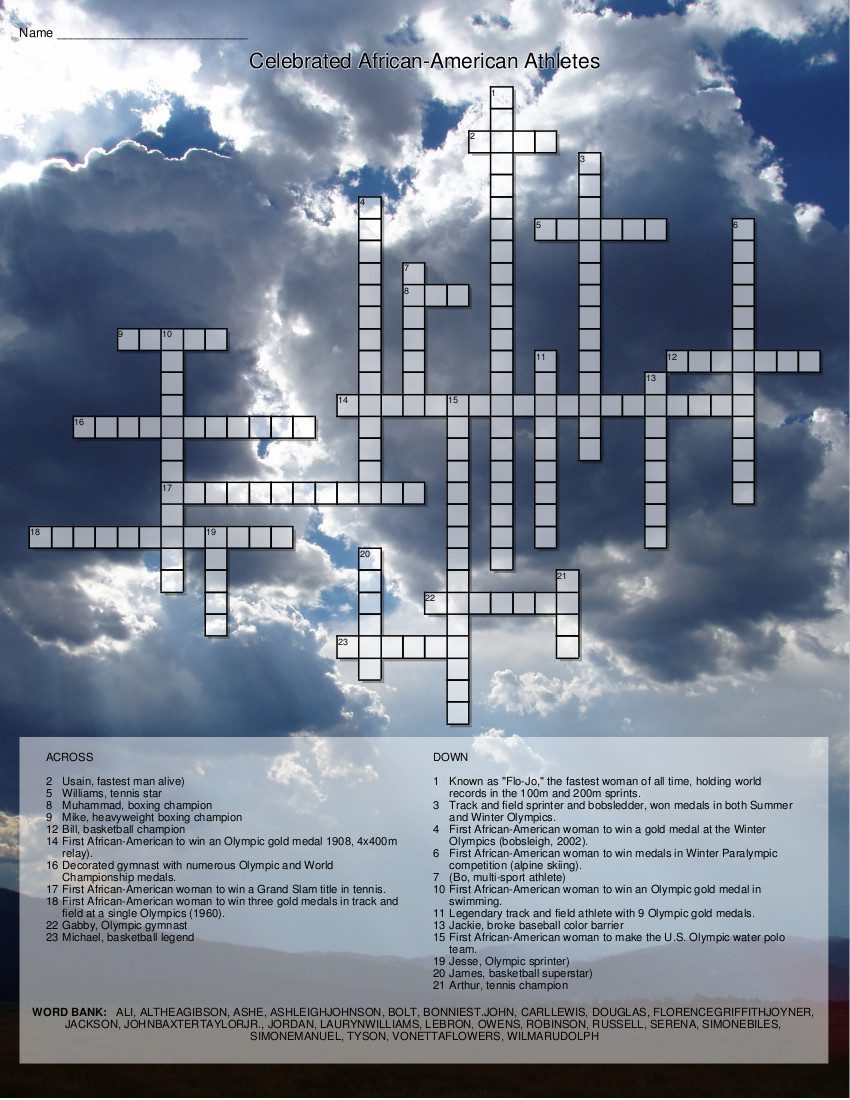 Celebrated African-American Athletes Crossword Puzzle