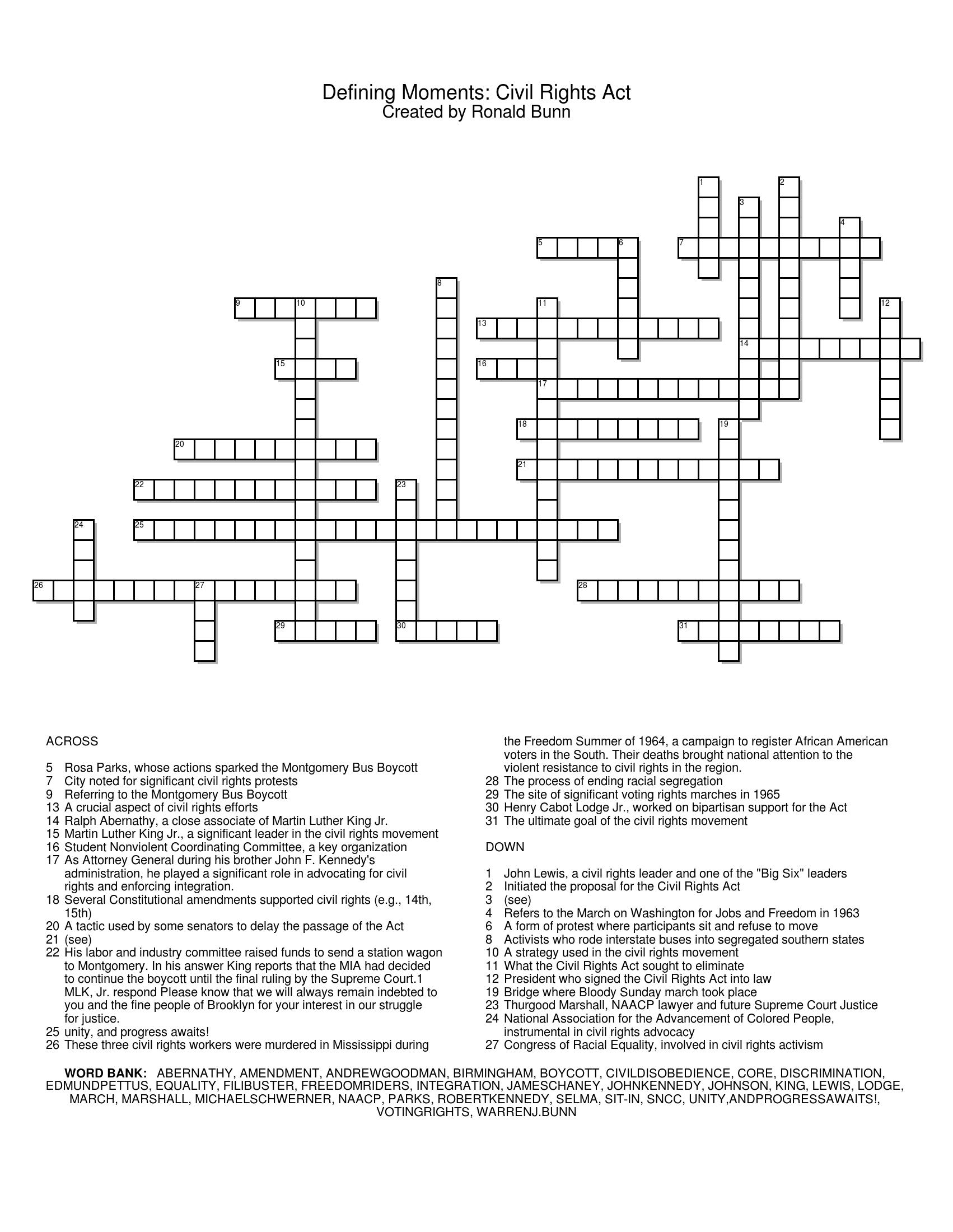 Defining Moments Civil Rights Act Puzzle