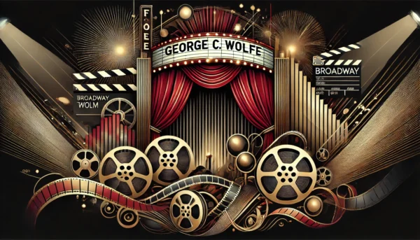 A-sleek-artistic-graphic-celebrating-George-C.-Wolfes-contributions-to-theater-and-film.-The-design-should-feature-a-blend-of-theater-curtains -- George C. Wolfe: Shaping American Theater with Unapologetic Truth